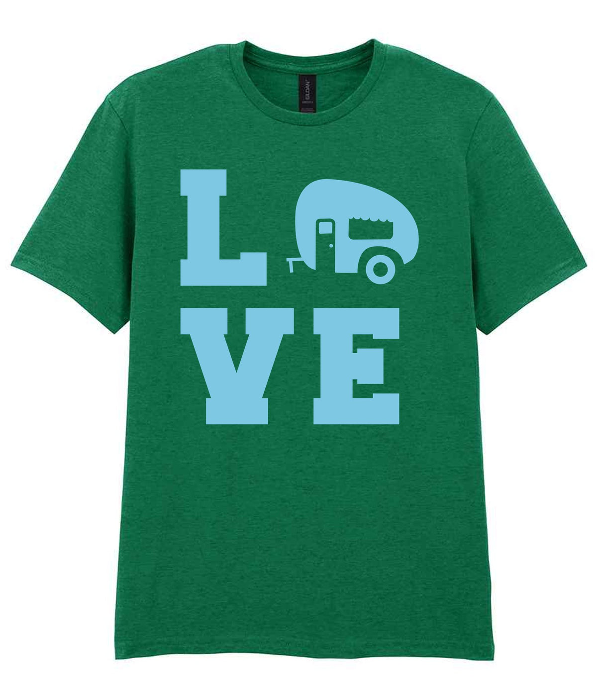 Love – Unisex T-Shirt in Kelly Green with Baby Blue vinyl