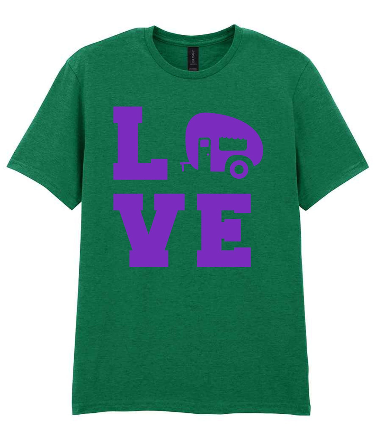 Love – Unisex T-Shirt in Kelly Green with Purple vinyl