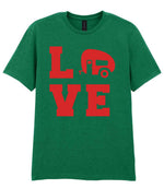 Love – Unisex T-Shirt in Kelly Green with Red vinyl