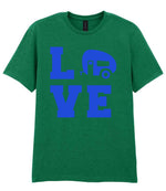 Love – Unisex T-Shirt in Kelly Green with Royal Blue vinyl