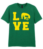 Love – Unisex T-Shirt in Kelly Green with Yellow vinyl