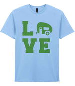 Love – Unisex T-Shirt in Light Blue with Apple Green vinyl
