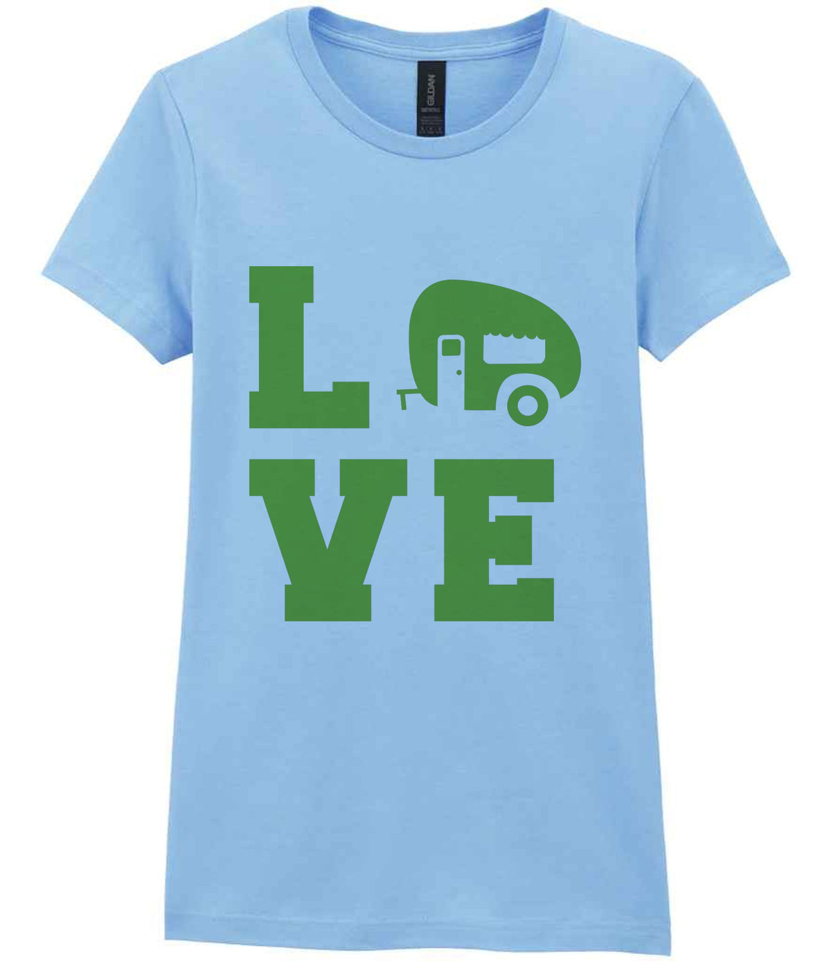 Love – Ladies T-Shirt in Light Blue with Apple Green vinyl