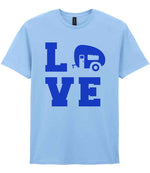 Love – Unisex T-Shirt in Light Blue with Royal Blue vinyl