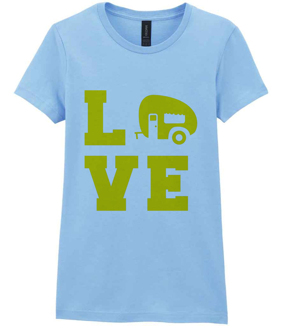 Love – Ladies T-Shirt in Light Blue with Yellow vinyl