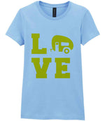 Love – Ladies T-Shirt in Light Blue with Yellow vinyl