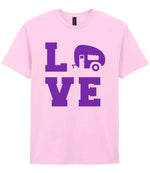 Love – Unisex T-Shirt in Light Pink with Purple vinyl