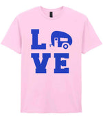 Love – Unisex T-Shirt in Light Pink with Royal Blue vinyl