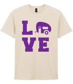 Love – Unisex T-Shirt in Natural with Purple vinyl
