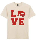 Love – Unisex T-Shirt in Natural with Red vinyl
