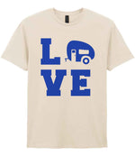 Love – Unisex T-Shirt in Natural with Royal Blue vinyl