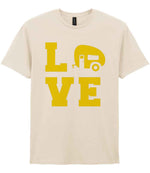 Love – Unisex T-Shirt in Natural with Yellow vinyl