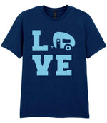 Love – Unisex T-Shirt in Navy with Baby Blue vinyl