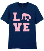 Love – Unisex T-Shirt in Navy with Baby Pink vinyl