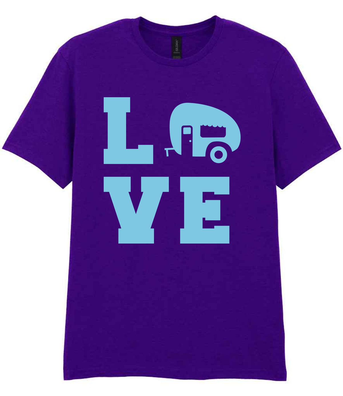 Love – Unisex T-Shirt in Purple with Baby Blue vinyl