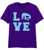 Love – Unisex T-Shirt in Purple with Baby Blue vinyl