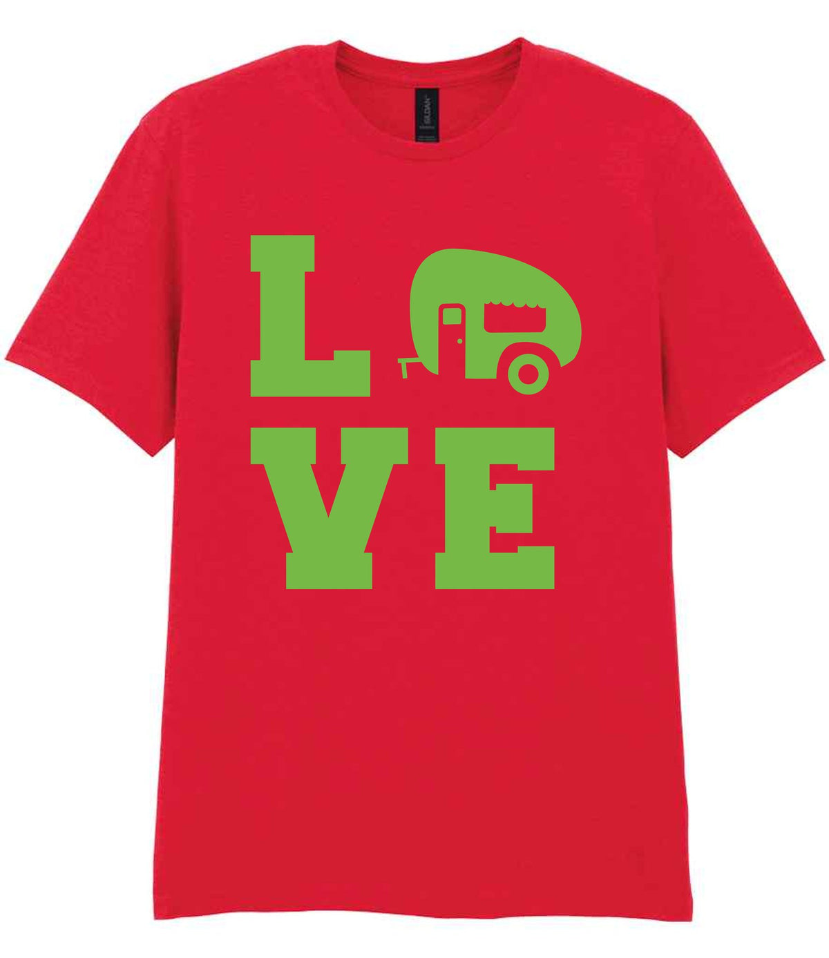 Love – Unisex T-Shirt in Red with Apple Green vinyl