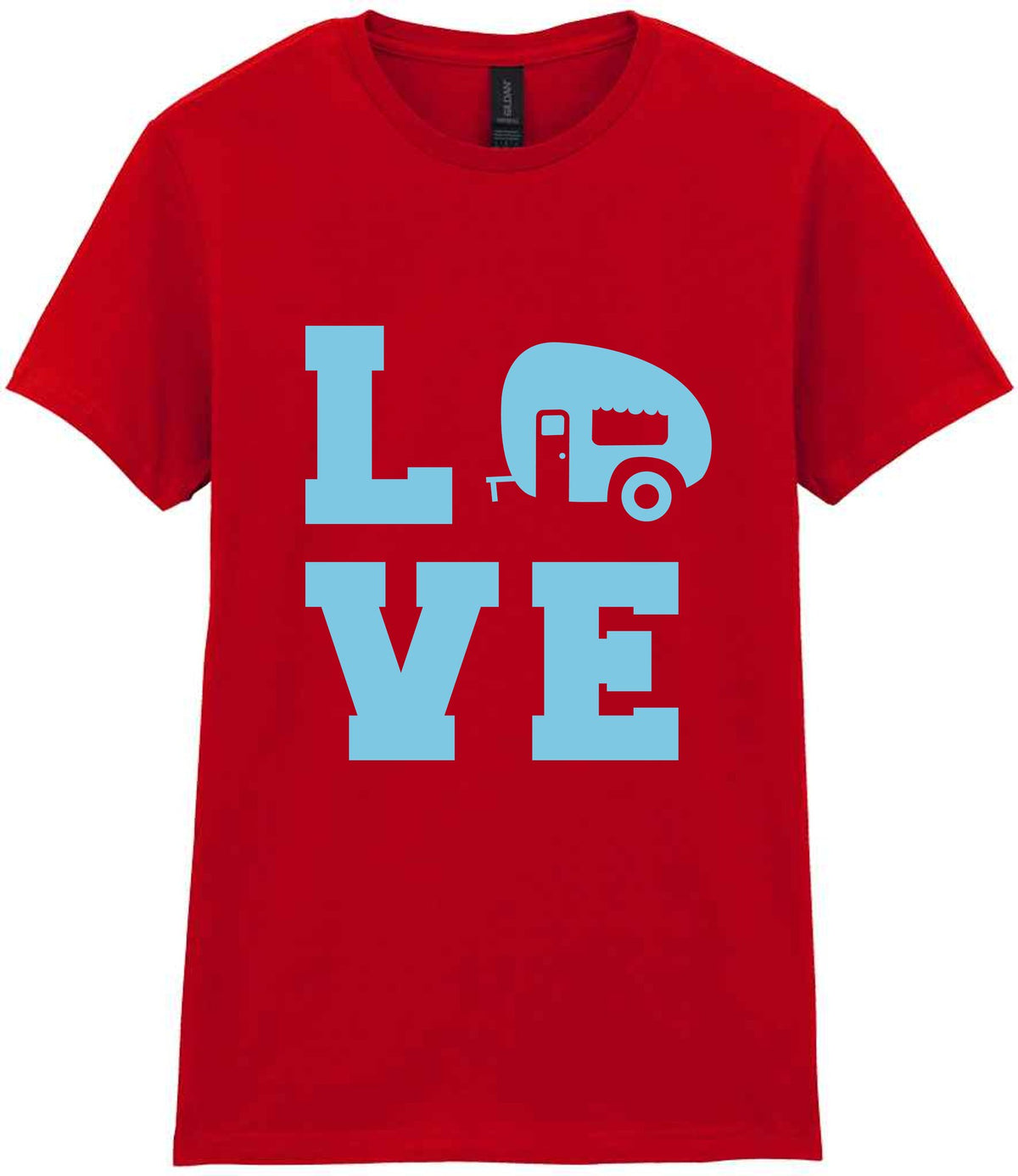 Love – Ladies T-Shirt in Red with Baby Blue vinyl