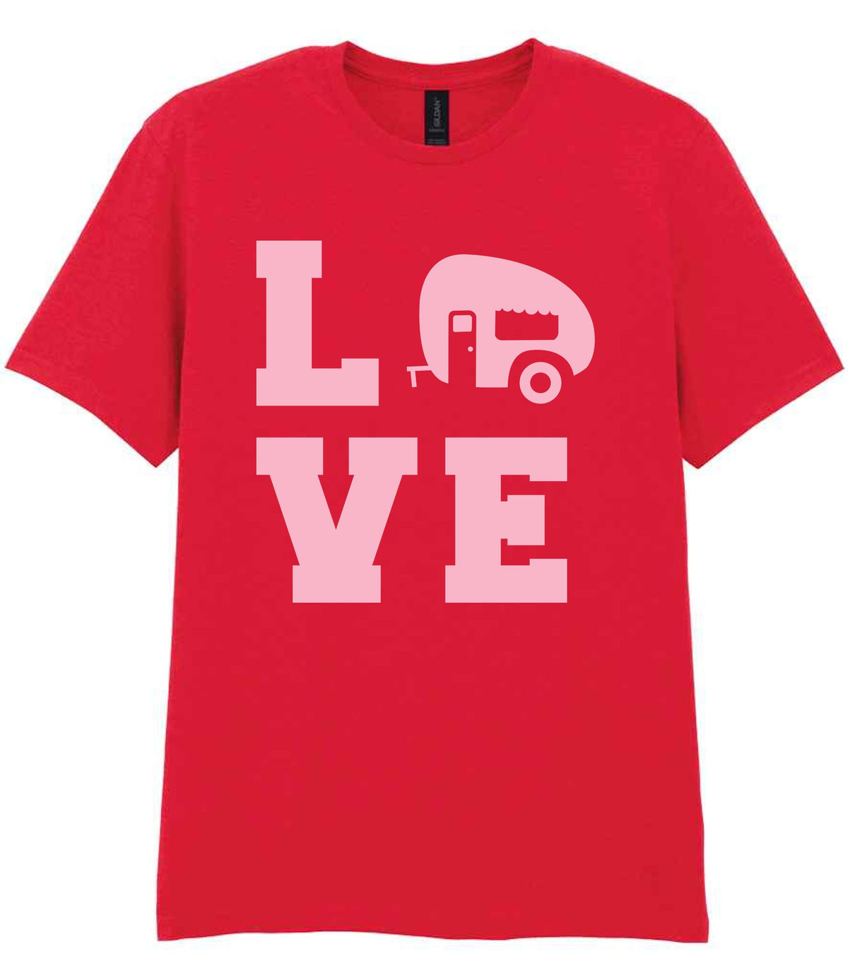 Love – Unisex T-Shirt in Red with Baby Pink vinyl