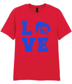 Love – Unisex T-Shirt in Red with Royal Blue vinyl