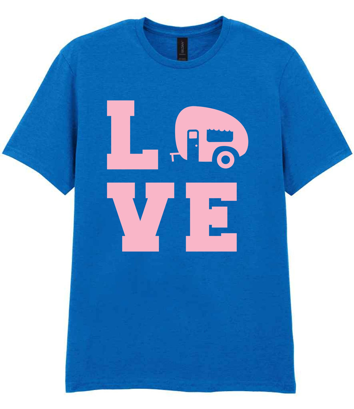 Love – Unisex T-Shirt in Royal Blue with Baby Pink vinyl
