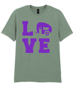 Love – Unisex T-Shirt in Sage with Purple vinyl