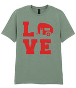 Love – Unisex T-Shirt in Sage with Red vinyl