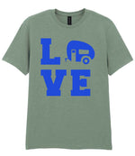 Love – Unisex T-Shirt in Sage with Royal Blue vinyl