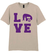 Love – Unisex T-Shirt in Sand with Purple vinyl