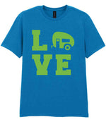 Love – Unisex T-Shirt in Sapphire Blue with Apple Green vinyl