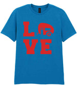 Love – Unisex T-Shirt in Sapphire Blue with Red vinyl