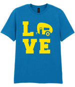 Love – Unisex T-Shirt in Sapphire Blue with Yellow vinyl