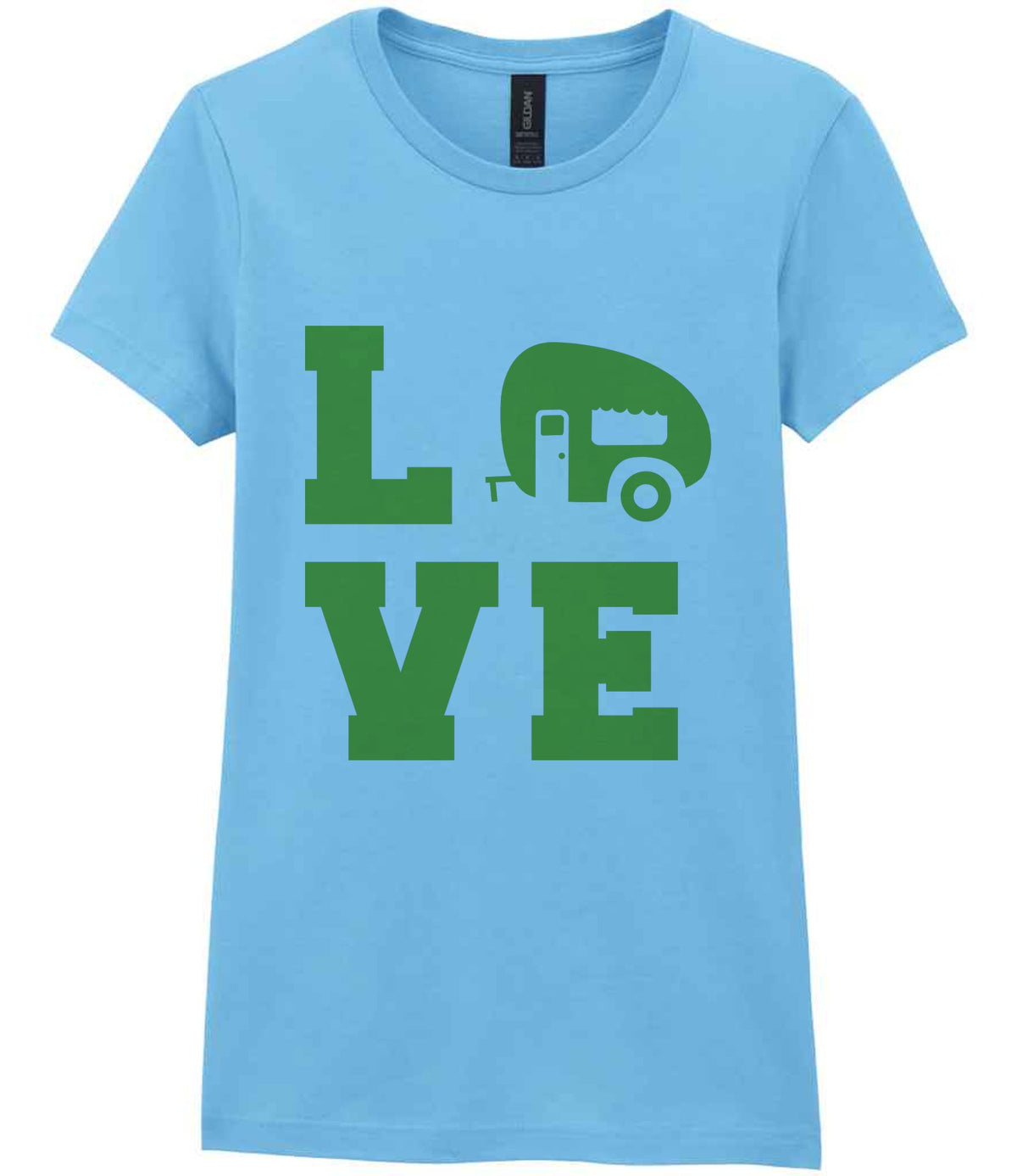 Love – Ladies T-Shirt in Sky Blue with Apple Green vinyl