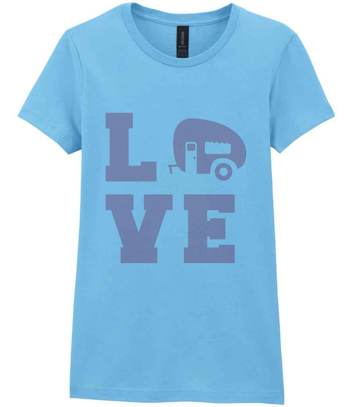 Love – Ladies T-Shirt in Sky Blue with Baby Pink vinyl