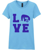 Love – Ladies T-Shirt in Sky Blue with Purple vinyl
