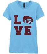 Love – Ladies T-Shirt in Sky Blue with Red vinyl