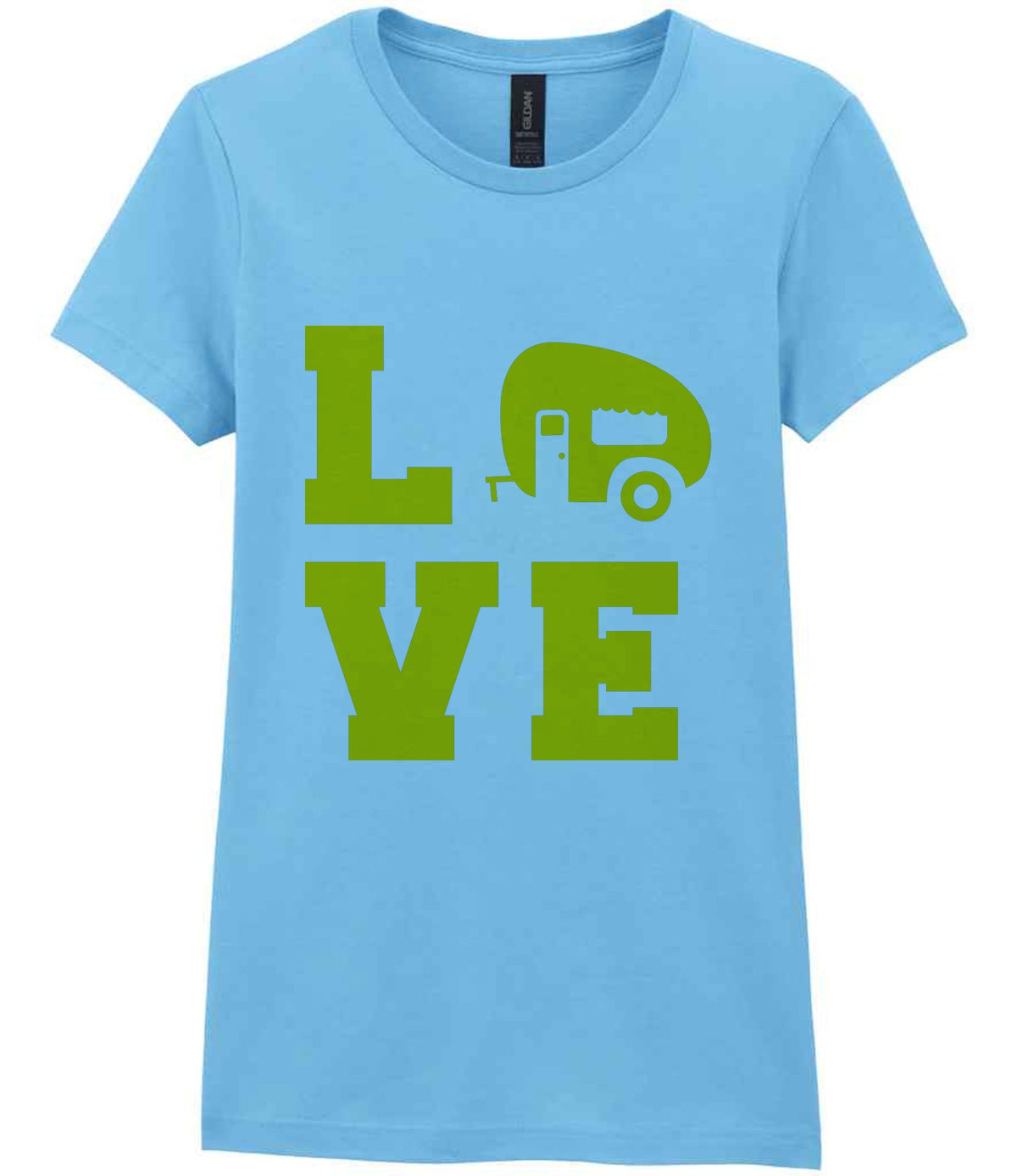 Love – Ladies T-Shirt in Sky Blue with Yellow vinyl
