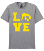 Love – Unisex T-Shirt in Sport Grey with Yellow vinyl