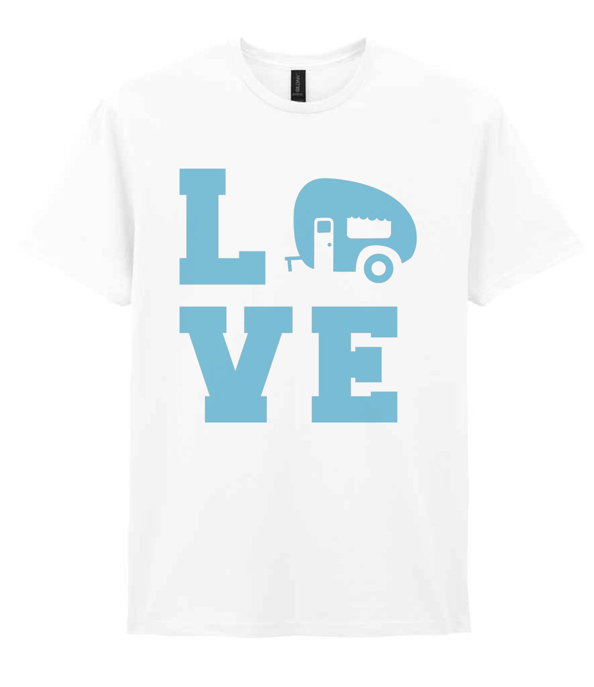 Love – Unisex T-Shirt in White with Baby Blue vinyl