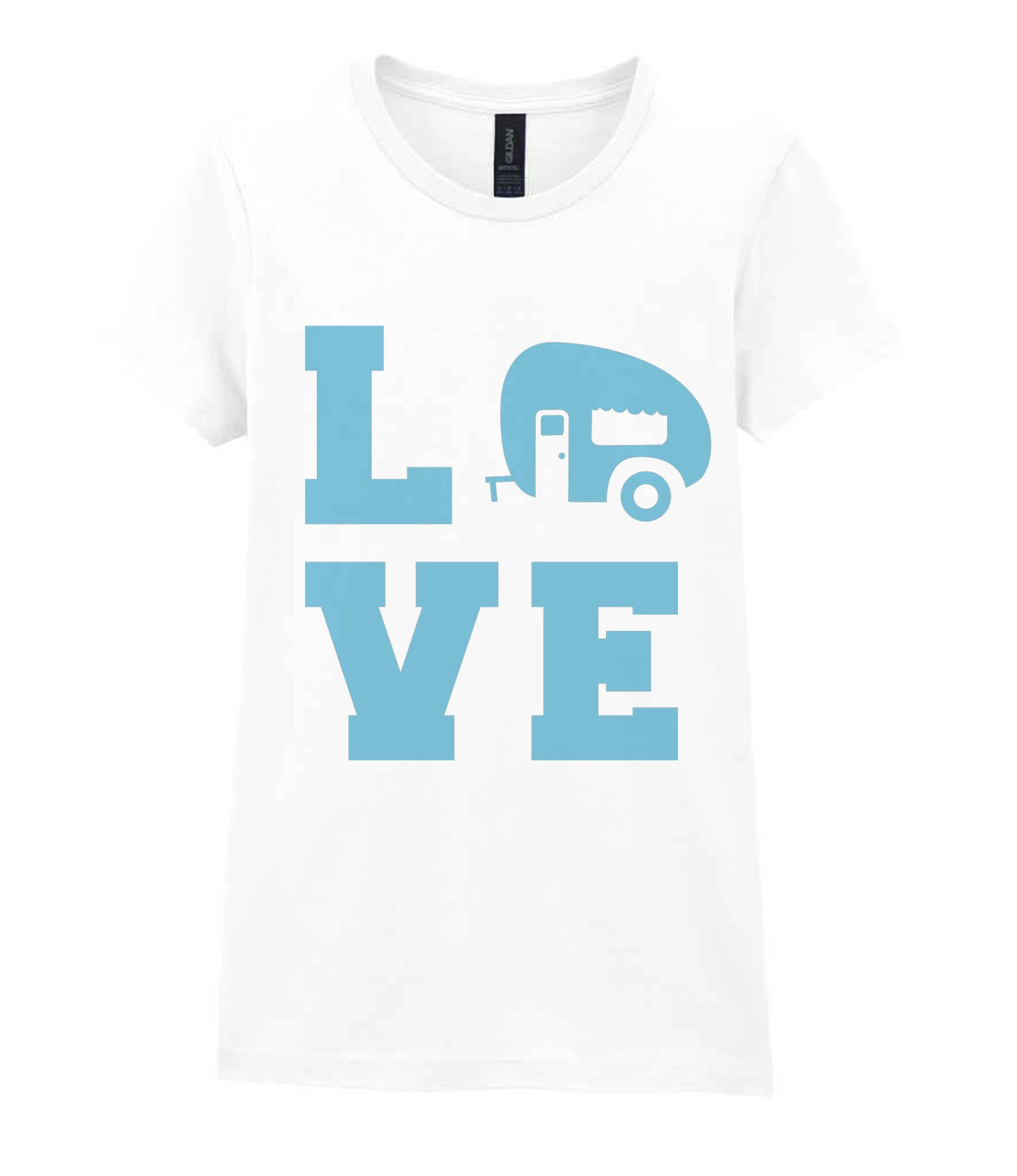 Love – Ladies T-Shirt in White with Baby Blue vinyl