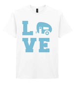 Love – Unisex T-Shirt in White with Baby Blue vinyl