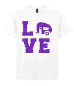 Love – Unisex T-Shirt in White with Purple vinyl