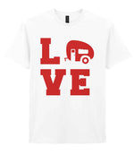 Love – Unisex T-Shirt in White with Red vinyl