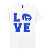 Love – Unisex T-Shirt in White with Royal Blue vinyl