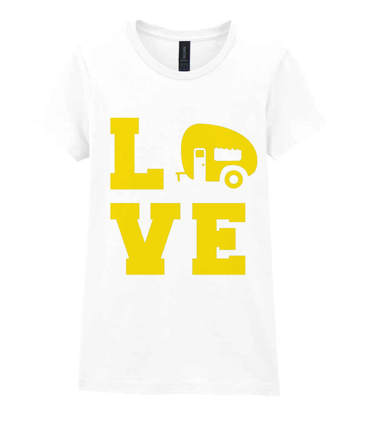 Love – Ladies T-Shirt in White with Yellow vinyl