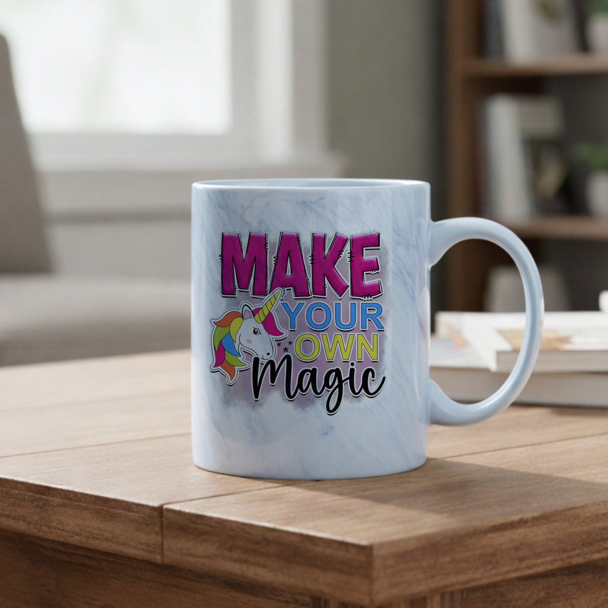 Make Your Own Magic marble mug in blue