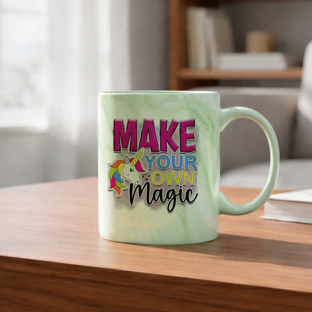 Make Your Own Magic marble mug in green