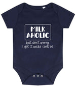 MILK AHOLIC but Don't Worry. I Got It Under Control baby bodysuit in navy