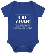 MILK AHOLIC but Don't Worry. I Got It Under Control baby bodysuit in royal blue