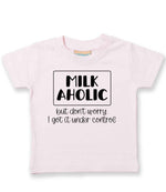 MILK AHOLIC but Don't Worry. I Got It Under Control t-shirt in pale pink
